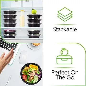 PrepNaturals Reusable Plastic Containers with Lids, 60 Pack, Black, Meal Prep Bowls, Lunch Containers, BPA, PVC and Phthalate Free, Microwave and Freezer Safe