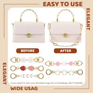 Remuuly 5 Pcs Purse Strap Extender Golden Bag Extender Chain Metal Bag Replacement Handbag Chain Purse Making Supplies(Classic)