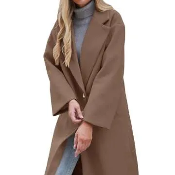 Bnycuml Women's Winter Wool Coat Notch Lapel Single Breasted Casual Mid Long Pea Trench Coat(Light Brown,Small)