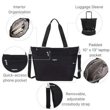 Baggallini unisex adult Travel Bag Avenue Tote, Black, One Size US