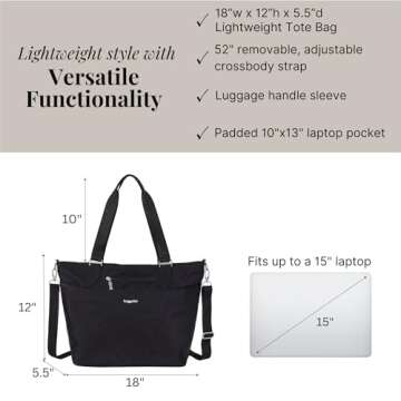 Baggallini unisex adult Travel Bag Avenue Tote, Black, One Size US