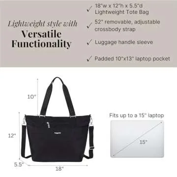 Baggallini unisex adult Travel Bag Avenue Tote, Black, One Size US