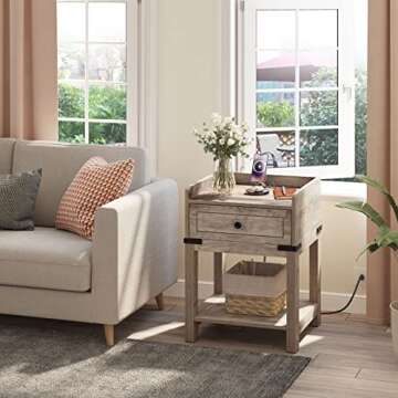 YITAHOME Farmhouse End Table with Charging Station