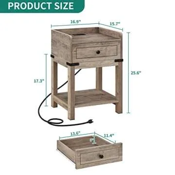 YITAHOME Farmhouse End Table with Charging Station