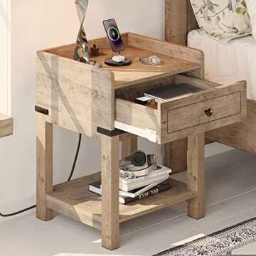 YITAHOME Farmhouse End Table with Charging Station
