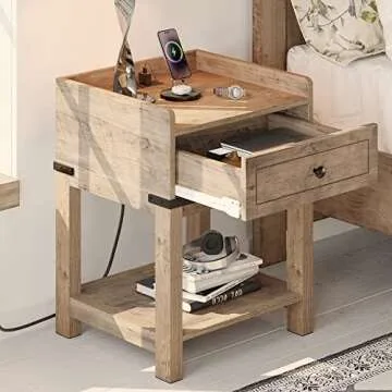 YITAHOME Farmhouse End Table with Charging Station
