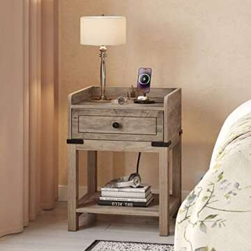 YITAHOME Farmhouse End Table with Charging Station