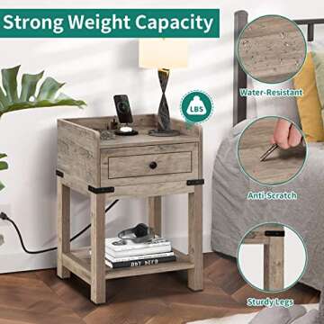 YITAHOME Farmhouse End Table with Charging Station