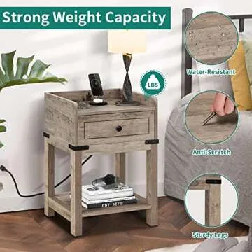 YITAHOME Farmhouse End Table with Charging Station