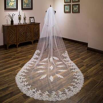 EllieHouse Women's Custom Made Long 2 Tier Wedding Bridal Veil With MetaL Comb Ivory E69IV