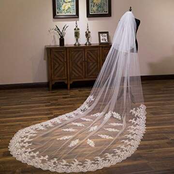 EllieHouse Women's Custom Made Long 2 Tier Wedding Bridal Veil With MetaL Comb Ivory E69IV