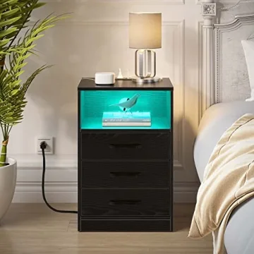 Seventable Nightstand with LED Lights and Wireless Charging Station
