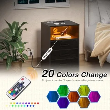 Seventable Nightstand with LED Lights and Wireless Charging Station