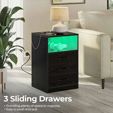 Seventable Nightstand with LED Lights and Wireless Charging Station