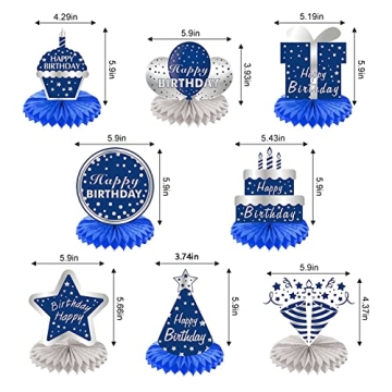 Vibrant 8 Pcs Honeycomb Birthday Centerpieces in Blue Silver