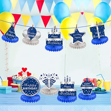Vibrant 8 Pcs Honeycomb Birthday Centerpieces in Blue Silver