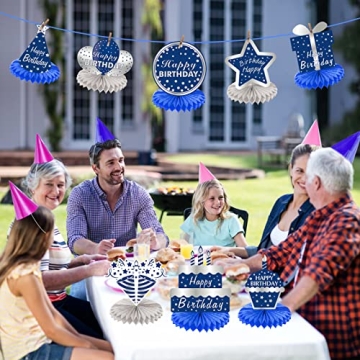 Vibrant 8 Pcs Honeycomb Birthday Centerpieces in Blue Silver