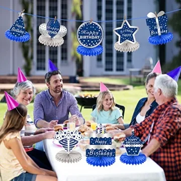 Vibrant 8 Pcs Honeycomb Birthday Centerpieces in Blue Silver