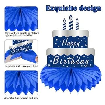 Vibrant 8 Pcs Honeycomb Birthday Centerpieces in Blue Silver