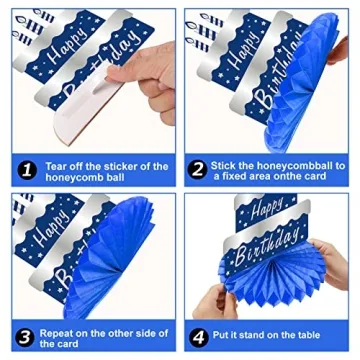 Vibrant 8 Pcs Honeycomb Birthday Centerpieces in Blue Silver