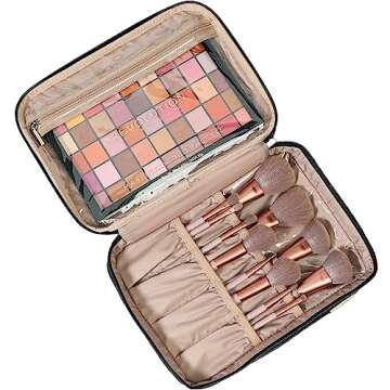 NISHEL Large Double Layer Travel Makeup Bag Women, Cosmetic Case, Organizer for Travel-Size Accessor...