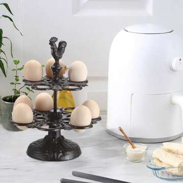 BTSKY Rustic 2 Layer Cast Iron Egg Holder for Kitchen