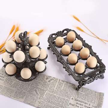 BTSKY Rustic 2 Layer Cast Iron Egg Holder for Kitchen