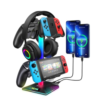 VCOM RGB Gaming Headphones Stand with 2 USB and 1 Type-C Ports, Headset Stand with 10 Light Modes an...