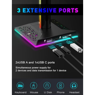 VCOM RGB Gaming Headset Stand with USB Ports, 10 Light Modes