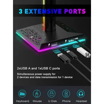 VCOM RGB Gaming Headset Stand with USB Ports, 10 Light Modes