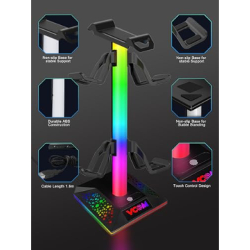 VCOM RGB Gaming Headset Stand with USB Ports, 10 Light Modes