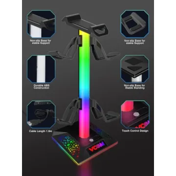 VCOM RGB Gaming Headset Stand with USB Ports, 10 Light Modes