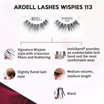 Ardell False Eyelashes Wispies 113 - Black, Natural Look Soft Band, Lightweight, Flared Strip Lashes for Glamour & Everyday Use, 4 Pairs