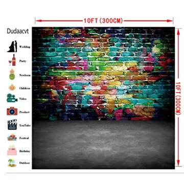 Dudaacvt Graffiti Photography Backdrop, 10x10 ft Colorful Brick Wall Vintage Cement Floor Backdrop for Studio Props Photo Background
