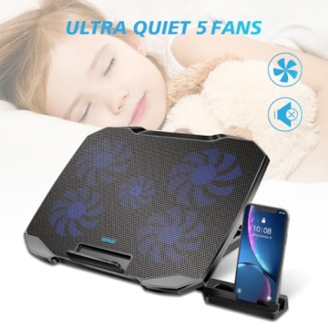 Adjustable Laptop Cooling Pad with 5 Quiet Fans