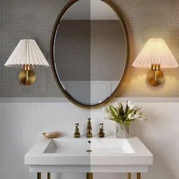 Dolymoly Gold Wall Sconces Sets of 2, Indoor Wall Light Fixtures with Fabric Lampshade, Pleated Fabric Wall Lamp Dresser Hardwired Lamp Wall Lighting Fixture for Bedroom Living Room Porch Dining Room