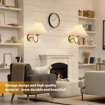 Dolymoly Gold Wall Sconces Sets of 2, Indoor Wall Light Fixtures with Fabric Lampshade, Pleated Fabric Wall Lamp Dresser Hardwired Lamp Wall Lighting Fixture for Bedroom Living Room Porch Dining Room