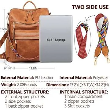 Dora & Liz Womens Backpack Purse Leather Backpack Purse for Women Travel Fashion Backpack Designer Ladies Shoulder Bags