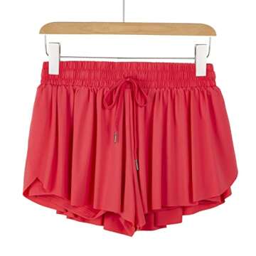 Flowy Athletic Shorts for Women Workout Running Gym Yoga Tennis Golf Skirt Butterfly Skort High Waisted with Pockets Cute Comfy Lounge Spandex Sweat Pants Trendy Clothes Casual Summer Outfits Red S