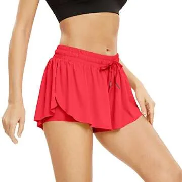 Flowy Athletic Shorts for Women Workout Running Gym Yoga Tennis Golf Skirt Butterfly Skort High Waisted with Pockets Cute Comfy Lounge Spandex Sweat Pants Trendy Clothes Casual Summer Outfits Red S