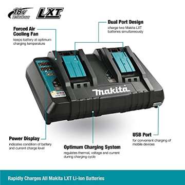 Makita BL1850B2DC2 18V LXT® Lithium-Ion Battery and Dual Port Charger Starter Pack (5.0Ah)