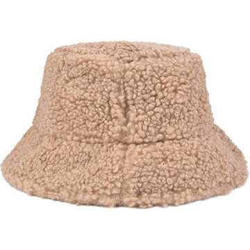 ChezAbbey Faux Fur Bucket Hat, Fuzzy Furry Winter Warm Fisherman Cap, Fluffy Teddy Sherpa Clothe Hat...