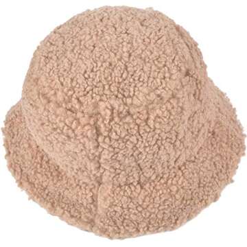 ChezAbbey Faux Fur Bucket Hat, Fuzzy Furry Winter Warm Fisherman Cap, Fluffy Teddy Sherpa Clothe Hats for Women Men Girls Khaki