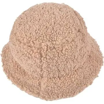 ChezAbbey Faux Fur Bucket Hat, Fuzzy Furry Winter Warm Fisherman Cap, Fluffy Teddy Sherpa Clothe Hats for Women Men Girls Khaki