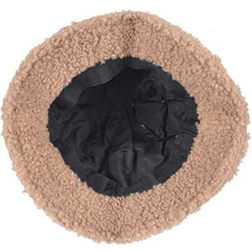 ChezAbbey Faux Fur Bucket Hat, Fuzzy Furry Winter Warm Fisherman Cap, Fluffy Teddy Sherpa Clothe Hats for Women Men Girls Khaki