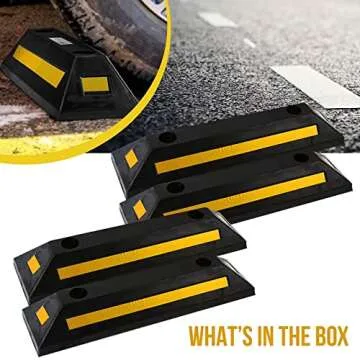 Pyle Heavy Duty Rubber Parking Stopper - Parking Aid 4 Pack