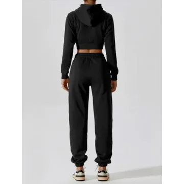 ABOCIW Women's Two Piece Outfits Sweatsuit Fleece Long Sleeve Zip Up Hoodies Cropped Sweatshirts Sweatpants Jogger Set