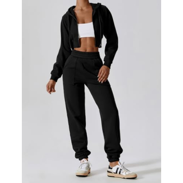 ABOCIW Women's Two Piece Outfits Sweatsuit Fleece Long Sleeve Zip Up Hoodies Cropped Sweatshirts Sweatpants Jogger Set