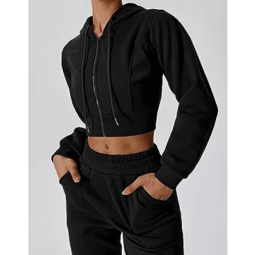 ABOCIW Women's Two Piece Outfits Sweatsuit Fleece Long Sleeve Zip Up Hoodies Cropped Sweatshirts Sweatpants Jogger Set
