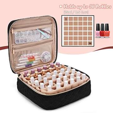 Yarwo Nail Polish Carrying Bag - Holds 36 Bottles, Travel Organizer for Nail Polish and Accessories